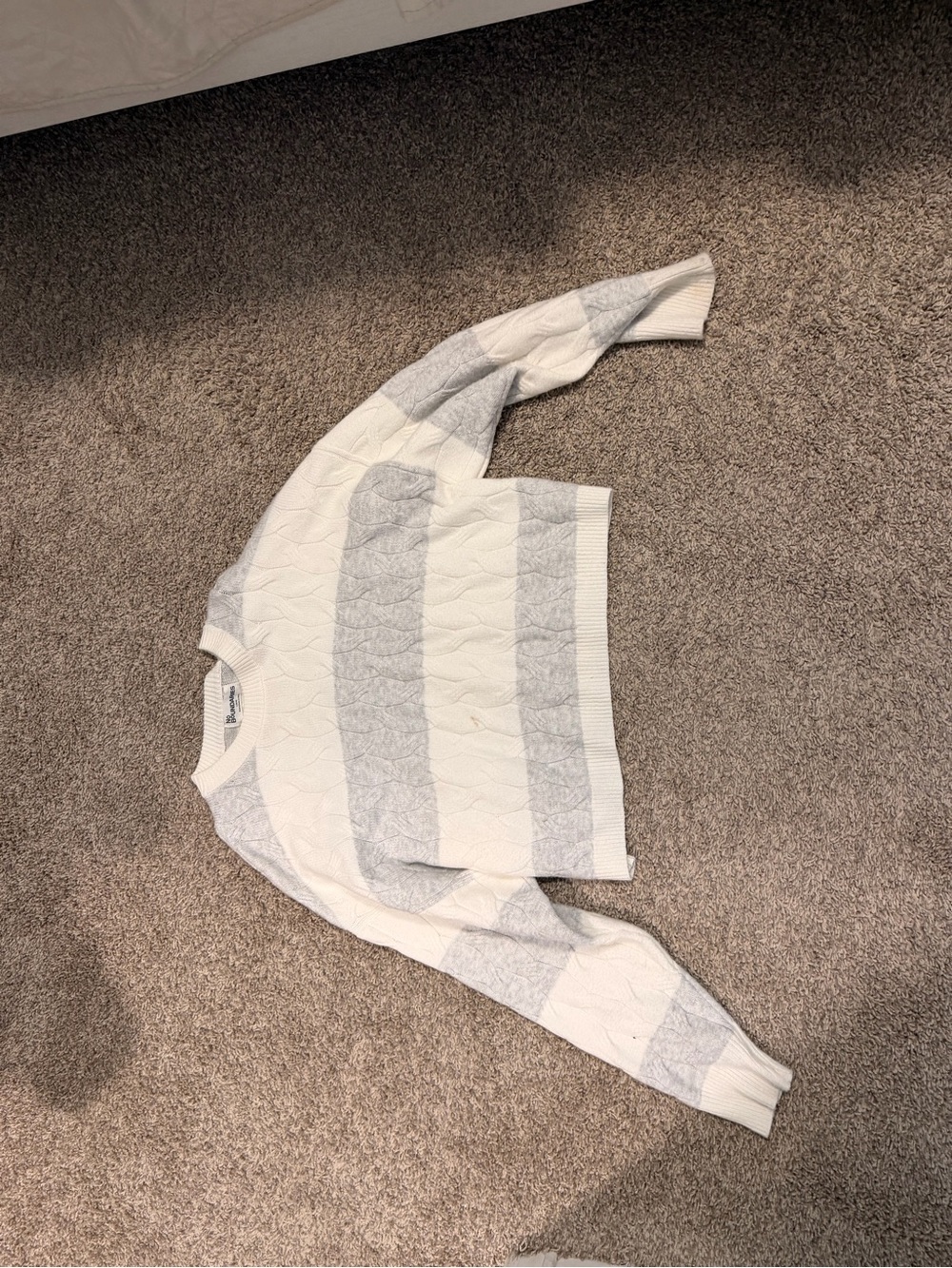 No Boundaries White and Light Gray Striped Knit Top